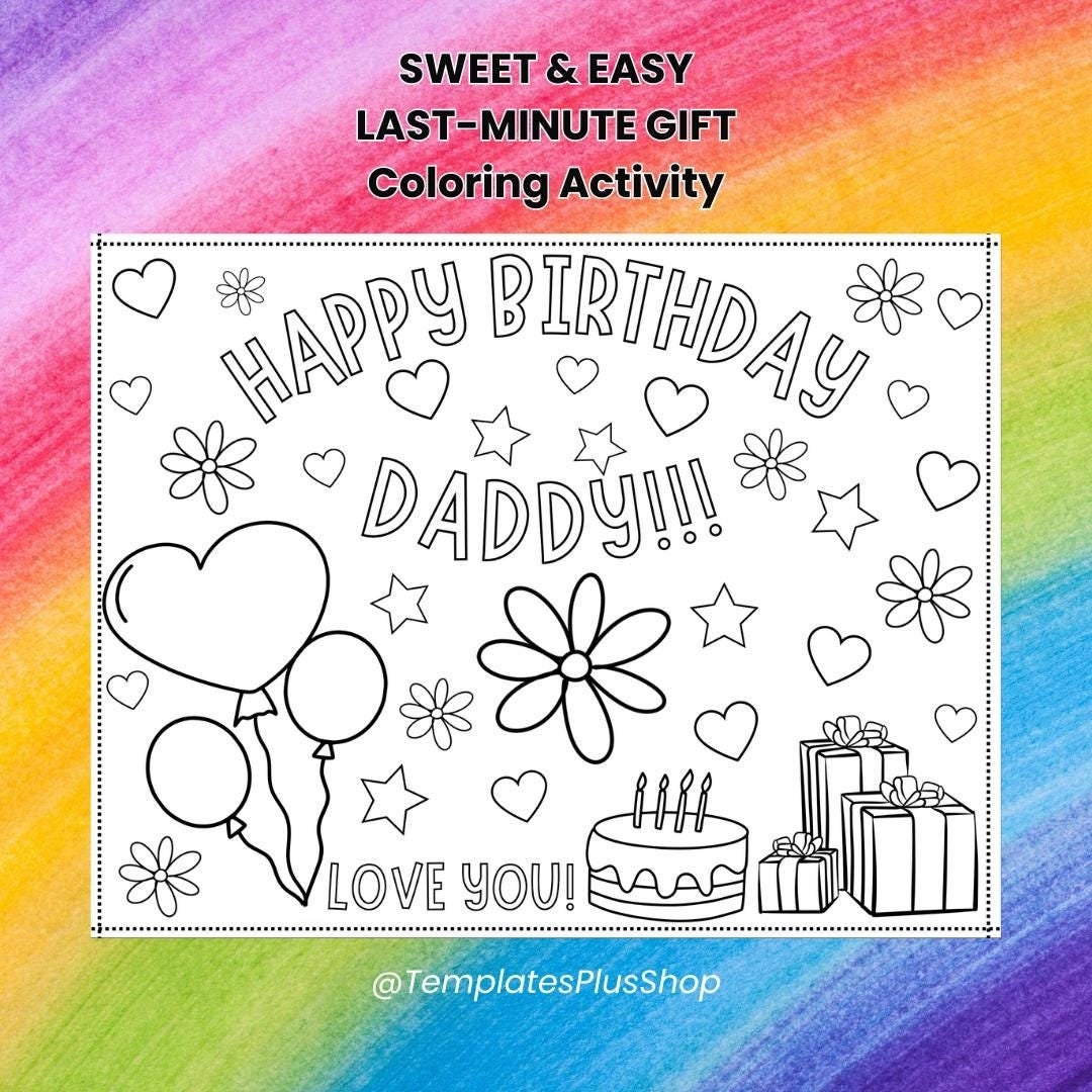 Happy Birthday Daddy Coloring Card Printable Kids Activity For Dad s Special Day digital Download Etsy Israel