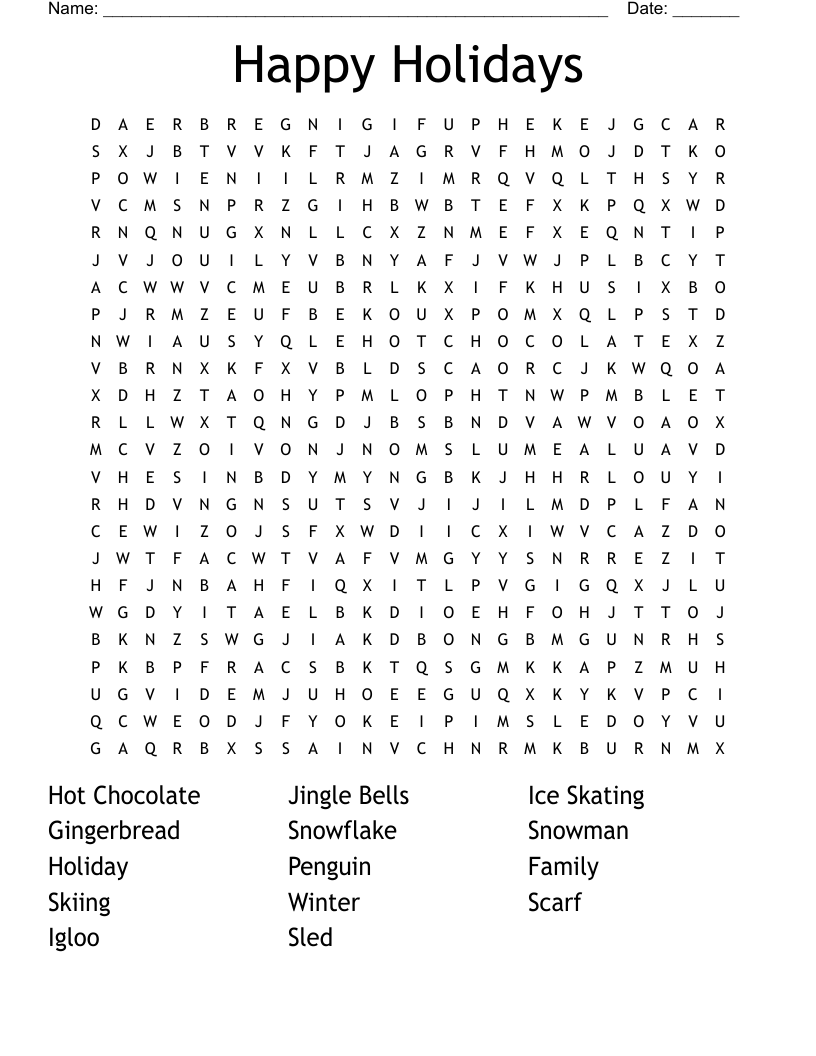 holiday word search printable