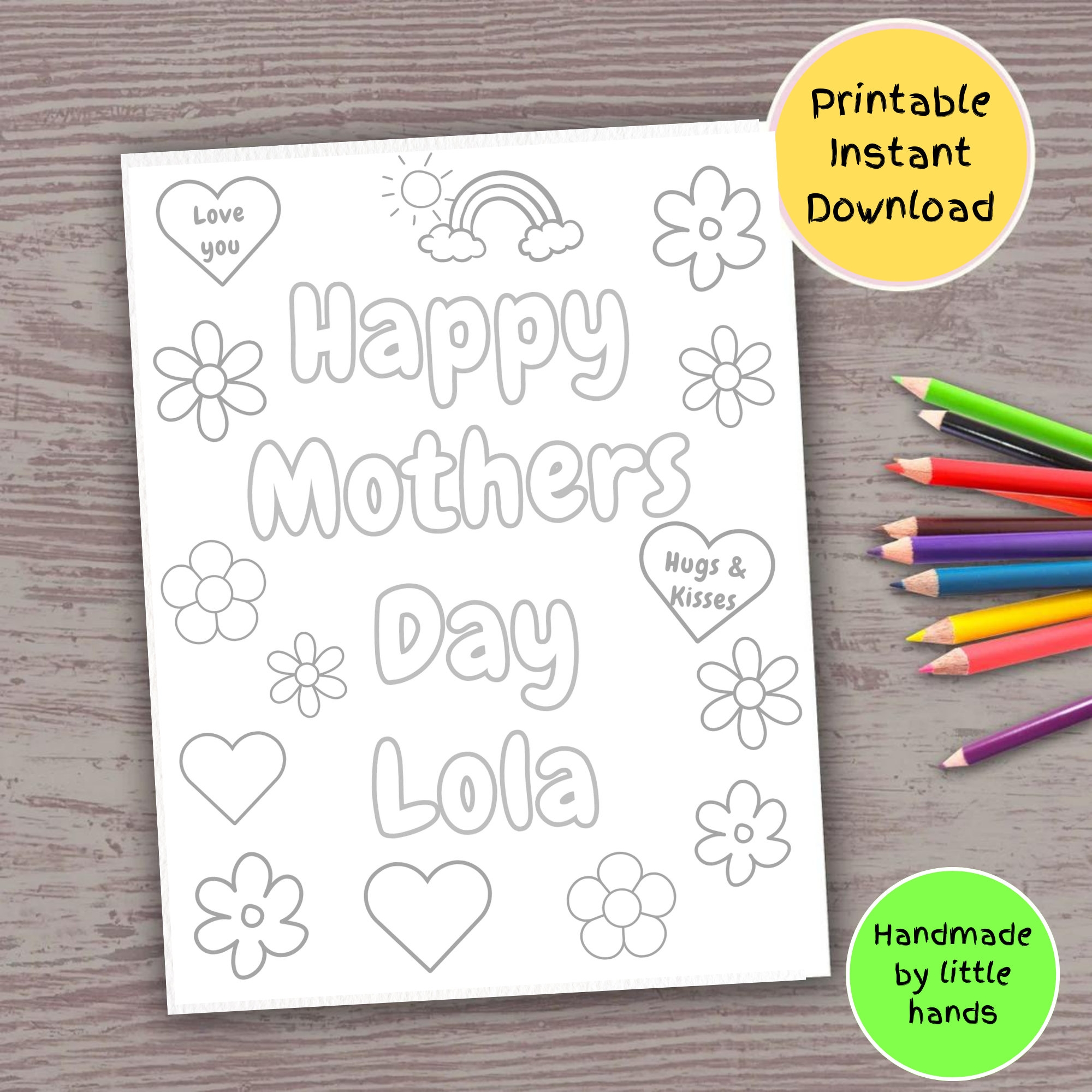 Happy Mothers Day Lola Printable Coloring Sheet For Kids Activity Cute Handmade Card Diy Mother s Day Gift From Grandson Granddaughter Etsy