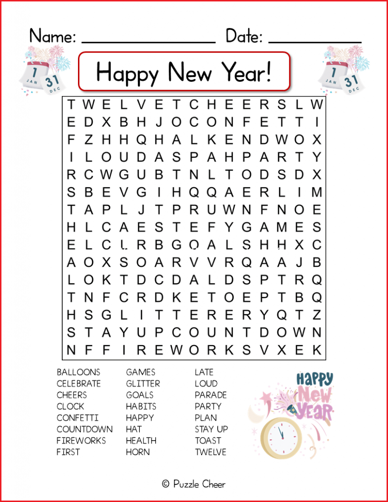 new years word search