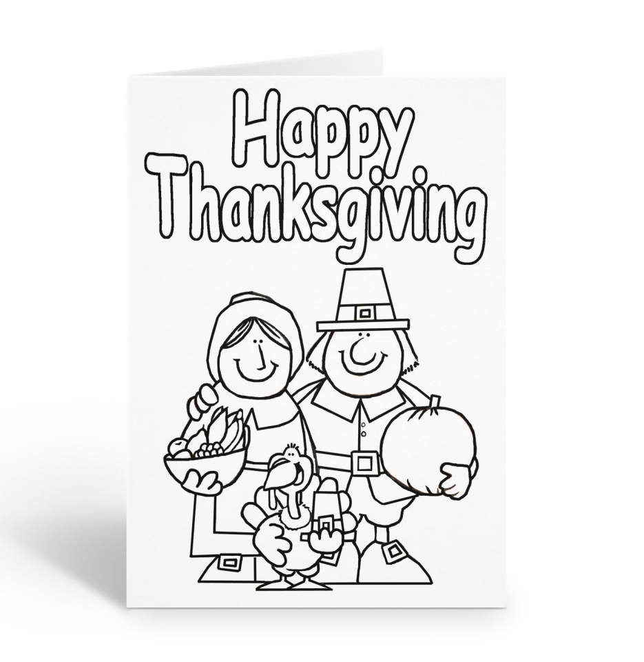 Happy Thanksgiving Children s Color In Card Set Kid s Coloring Greeting Cards