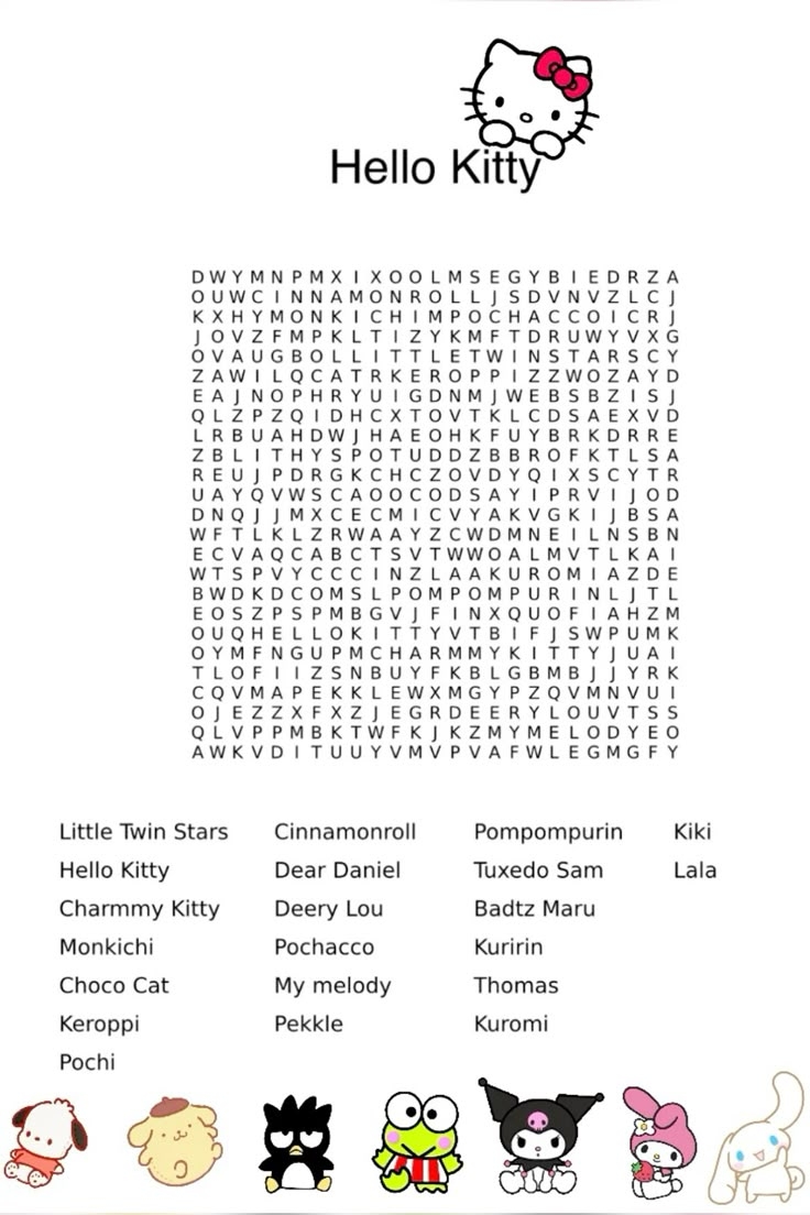 Hello Kitty Word Search