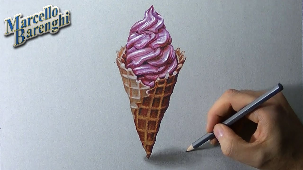 How To Draw A 3D Ice Cream Cone YouTube