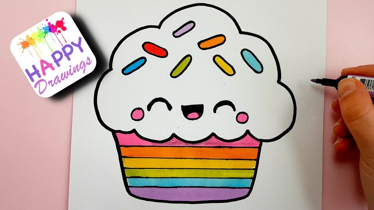 HOW TO DRAW A CUTE RAINBOW CUPCAKE EASY STEP BY STEP YouTube