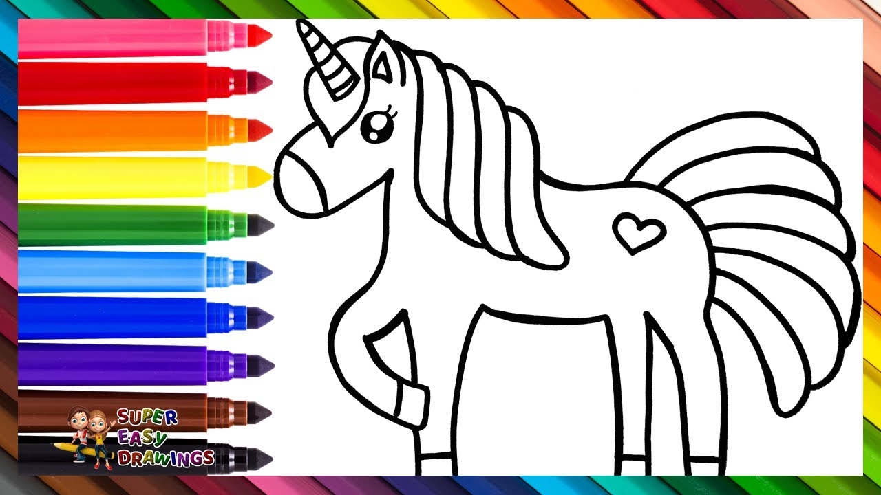 How To Draw A Unicorn Drawing And Coloring A Cute Unicorn Drawings For Kids YouTube