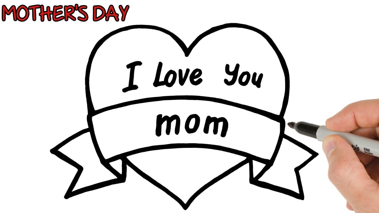 How To Draw I Love You Mom Greetings In Heart Mother s Day Drawings YouTube