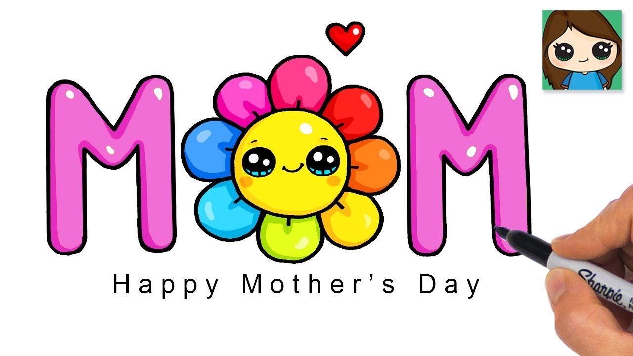 How To Draw MOM With Flower Bubble Letters Happy Mother s Day Art YouTube