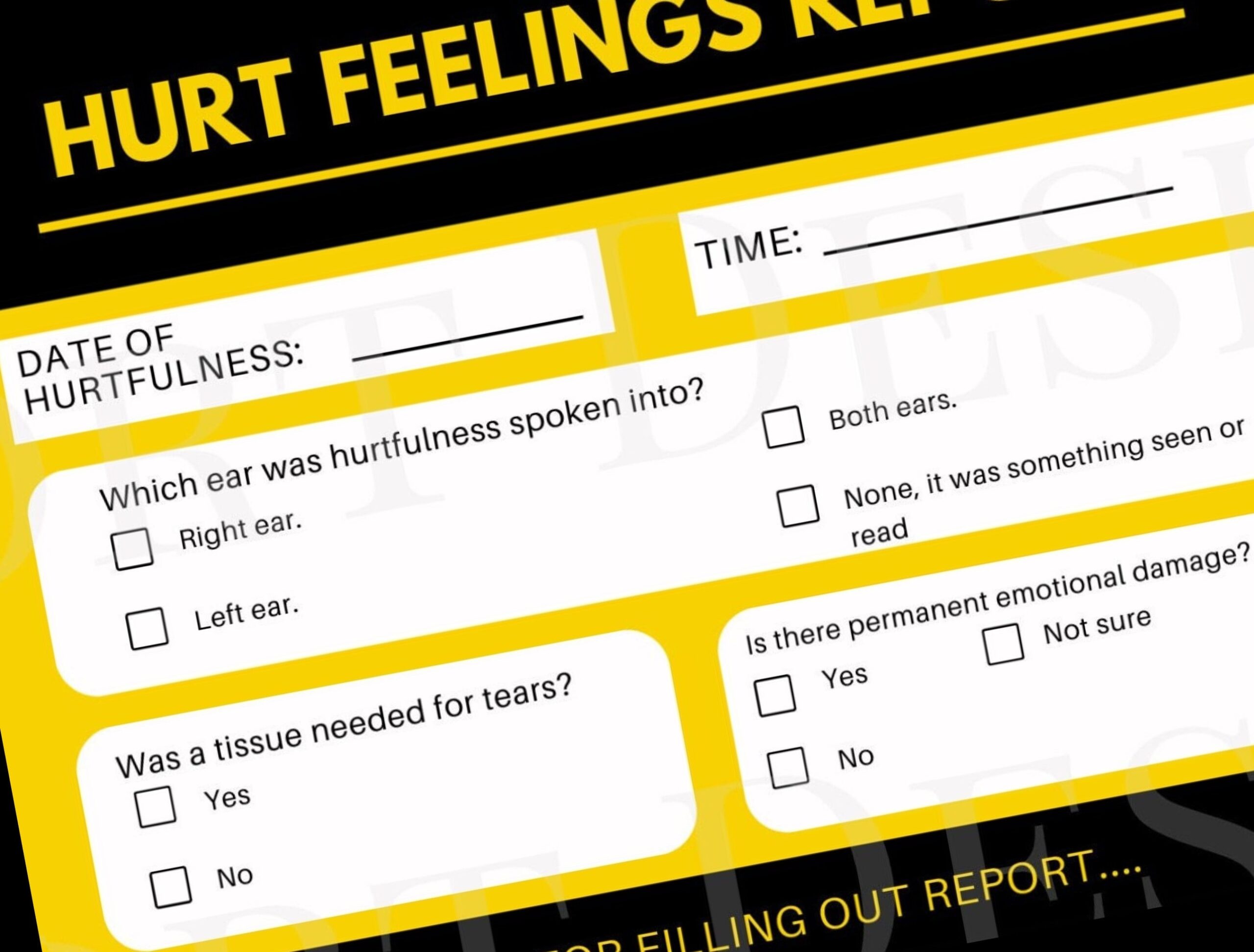 hurt feelings report funny printable pdf