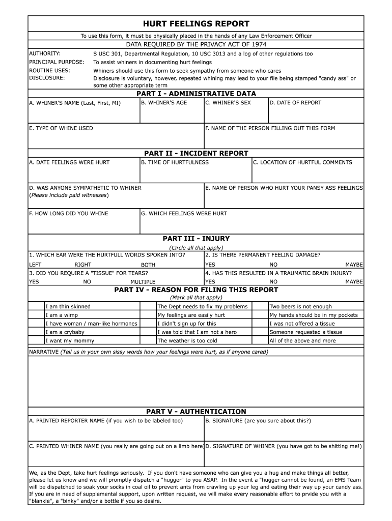 Hurt Feelings Report Form Fill Online Printable Fillable Blank PdfFiller