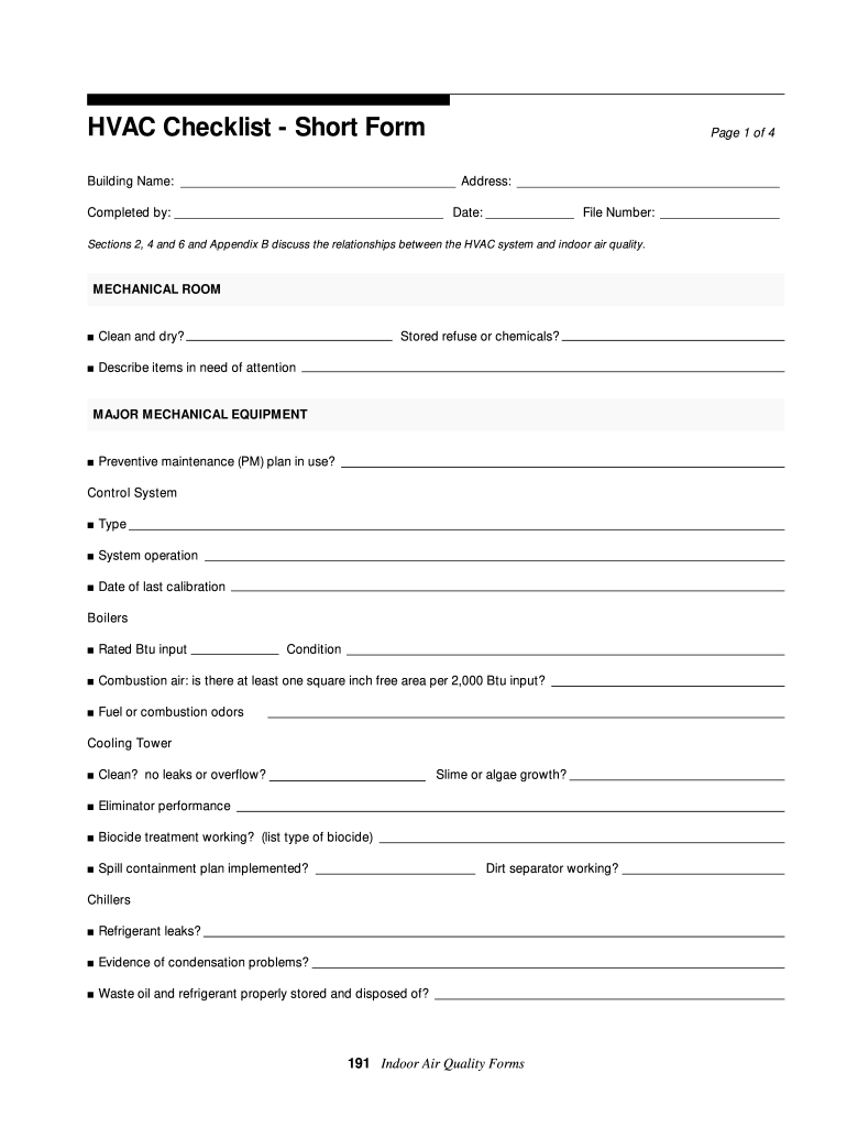 HVAC Checklist Short Form Fill Online Printable Fillable Blank PdfFiller