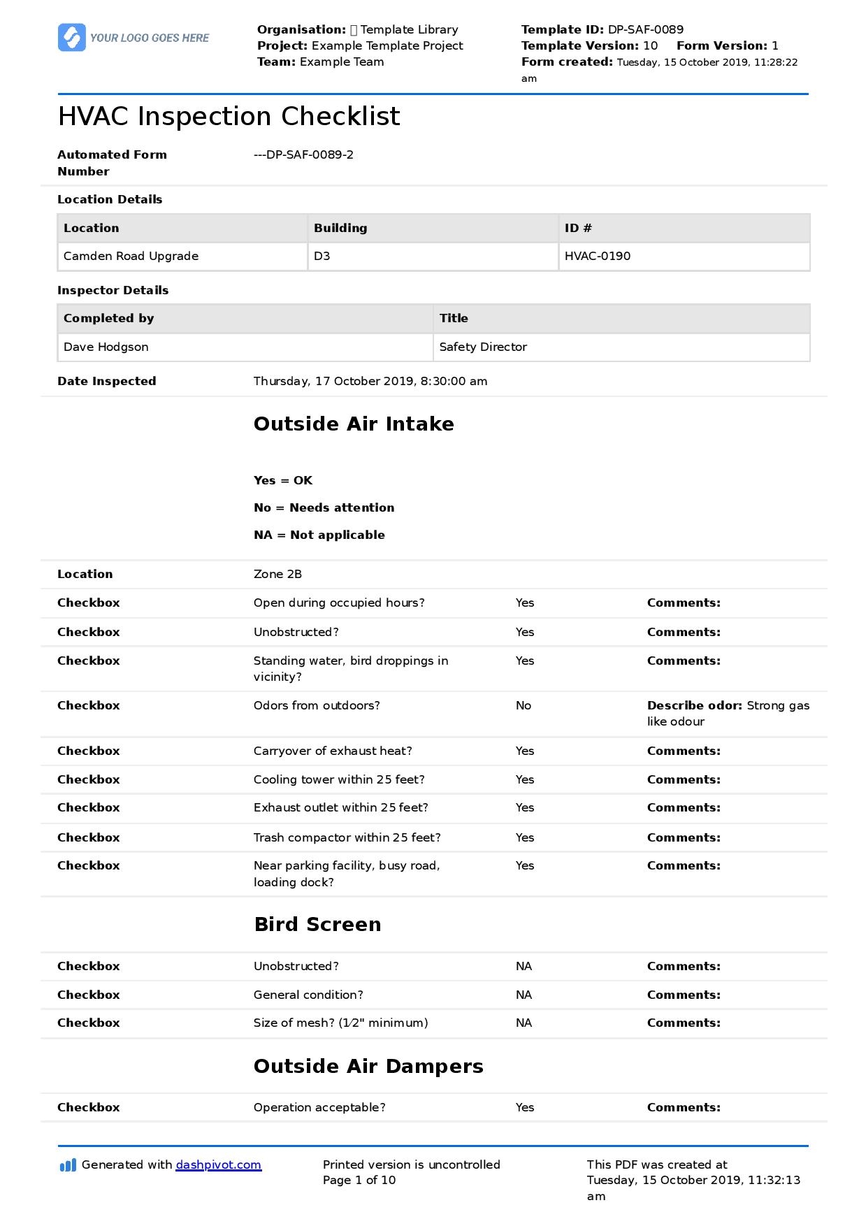 HVAC Inspection Checklist Template Better Than Excel Or PDF