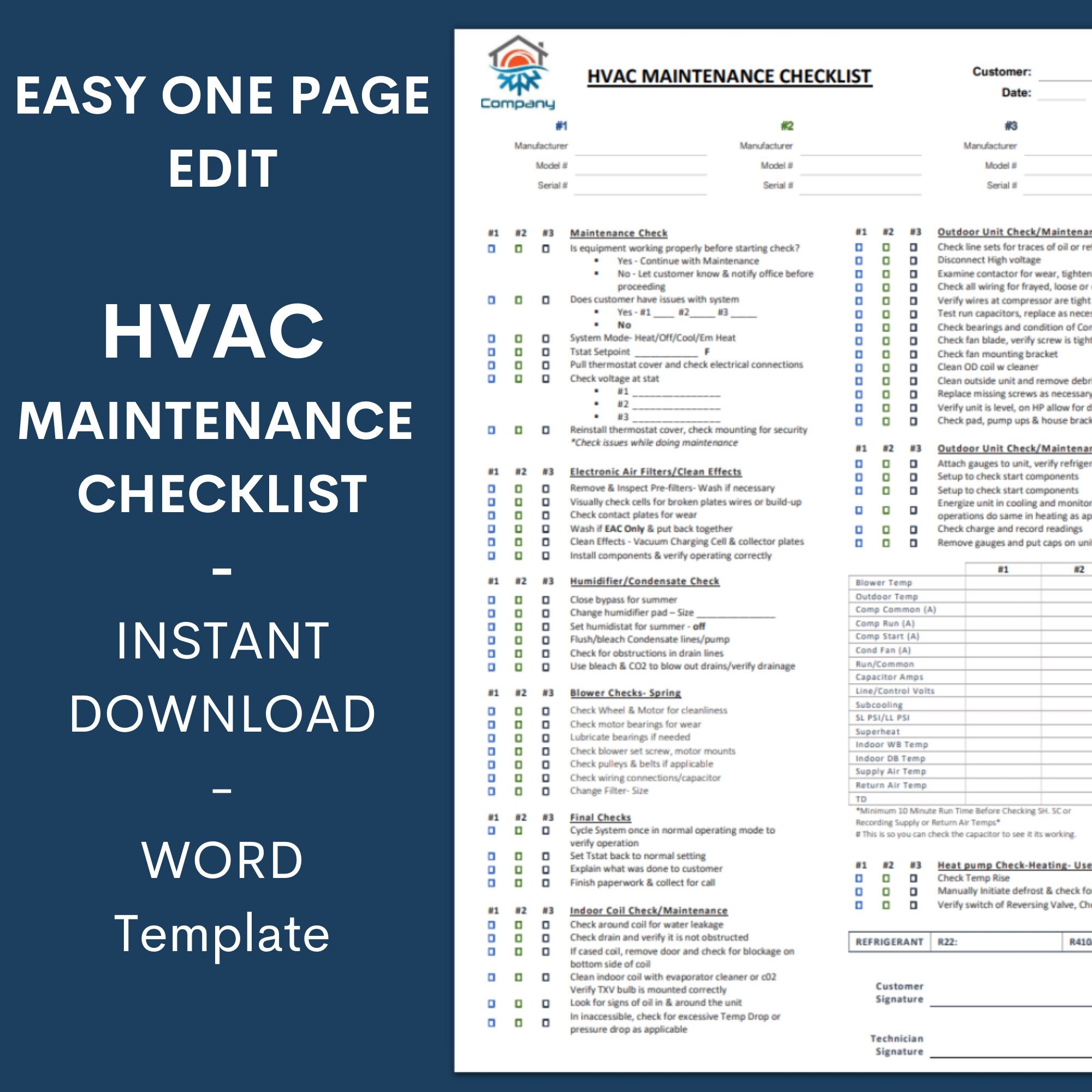 HVAC Preventative Maintenance Checklist Template Editable Microsoft Word Document Air Conditioning HVAC Inspection Digital Download Etsy