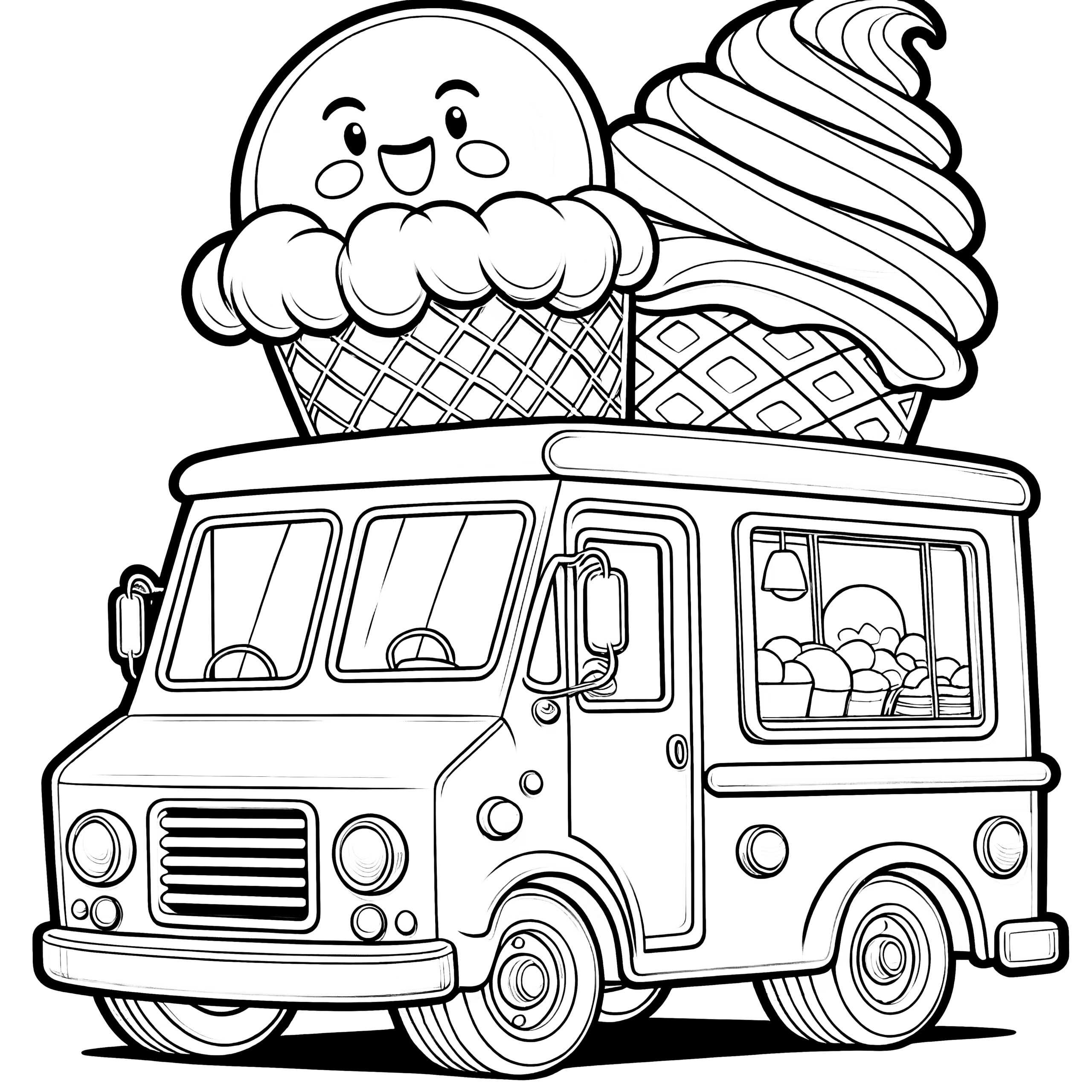 Ice Cream Car With Smiling Ice Cream For Coloring And Printing Free 