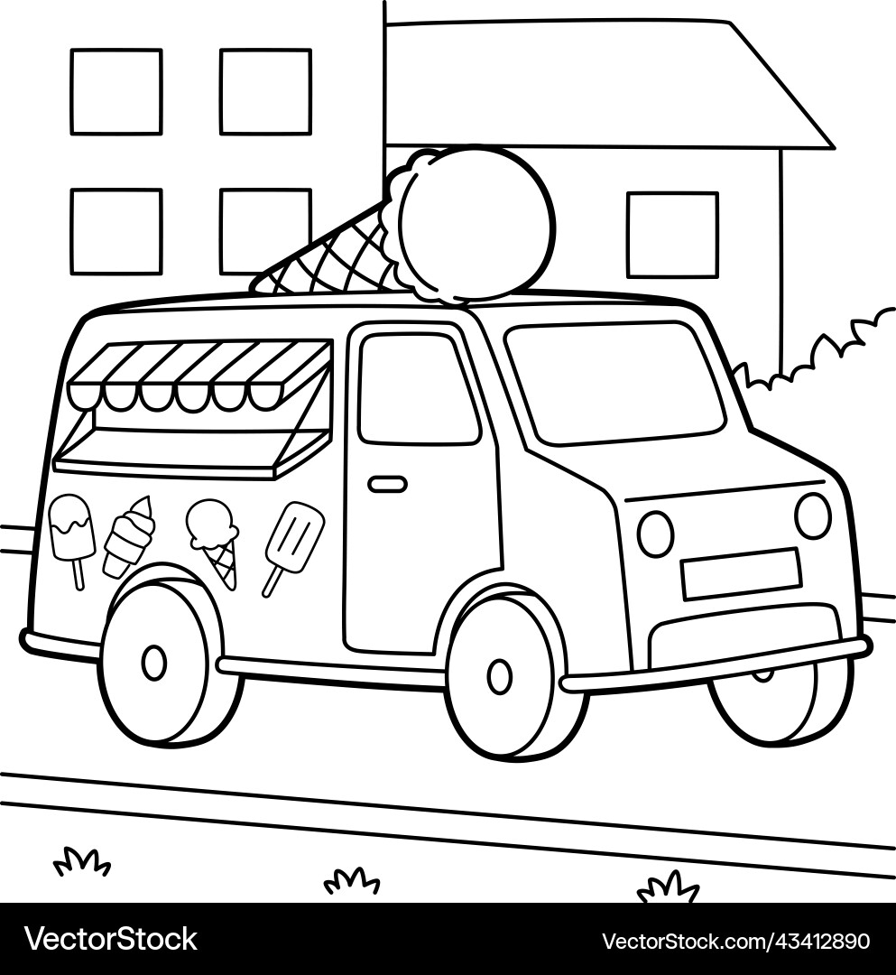 Ice Cream Truck Coloring Page Royalty Free Vector VectorStock