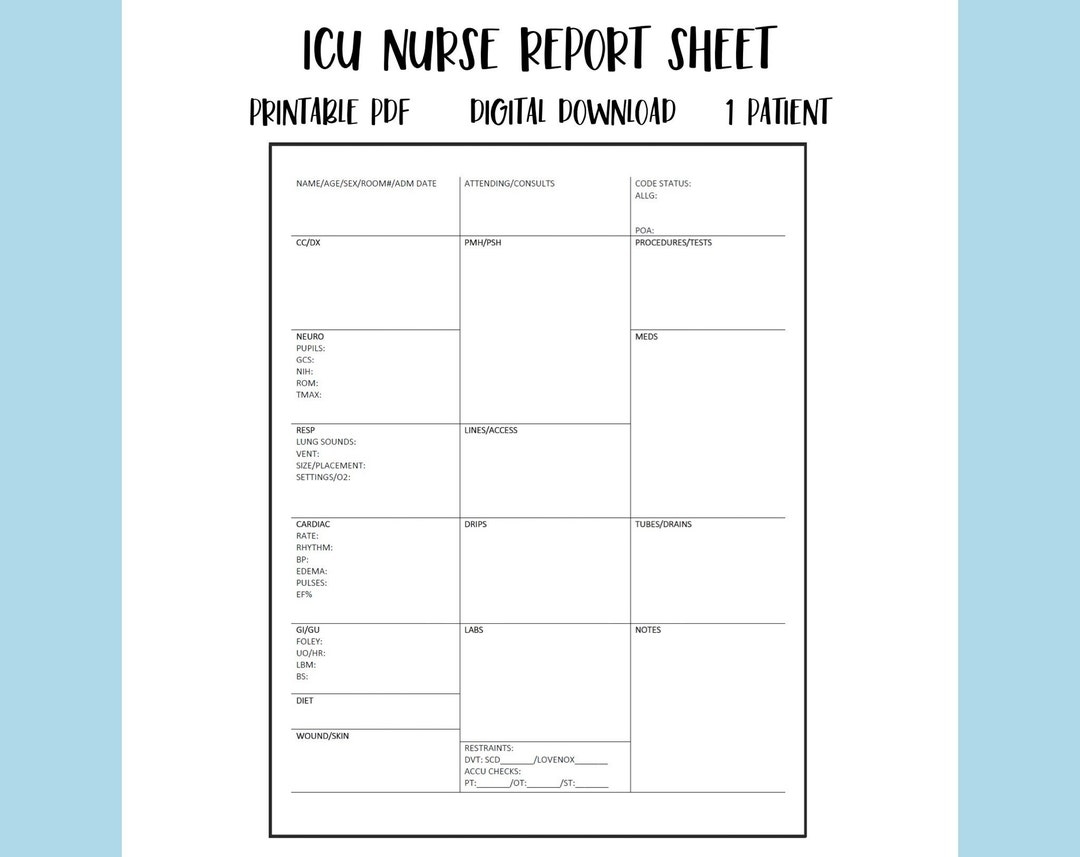 printable nursing report sheet pdf