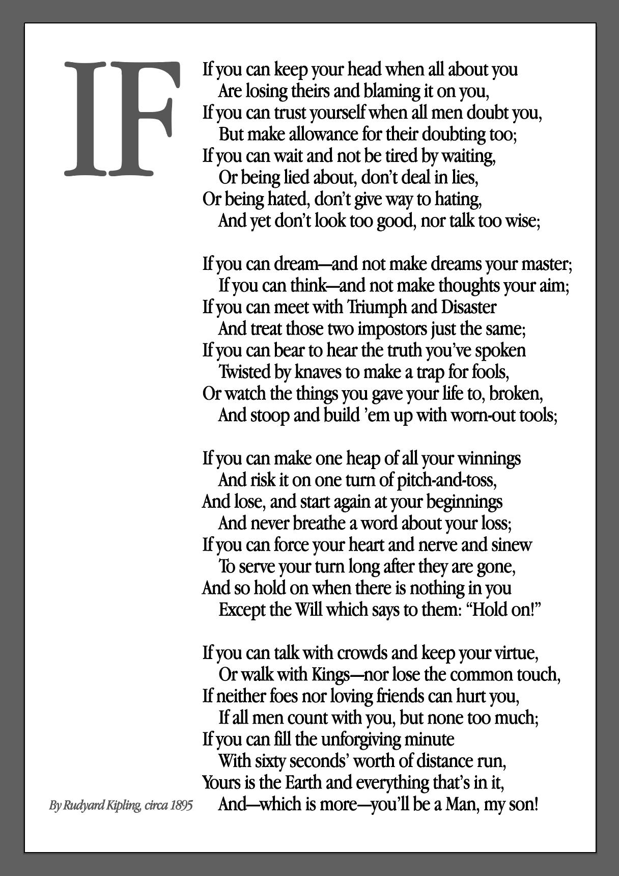 IF Poem By Rudyard Kipling Poem Poster Digital Download 11x16 Etsy