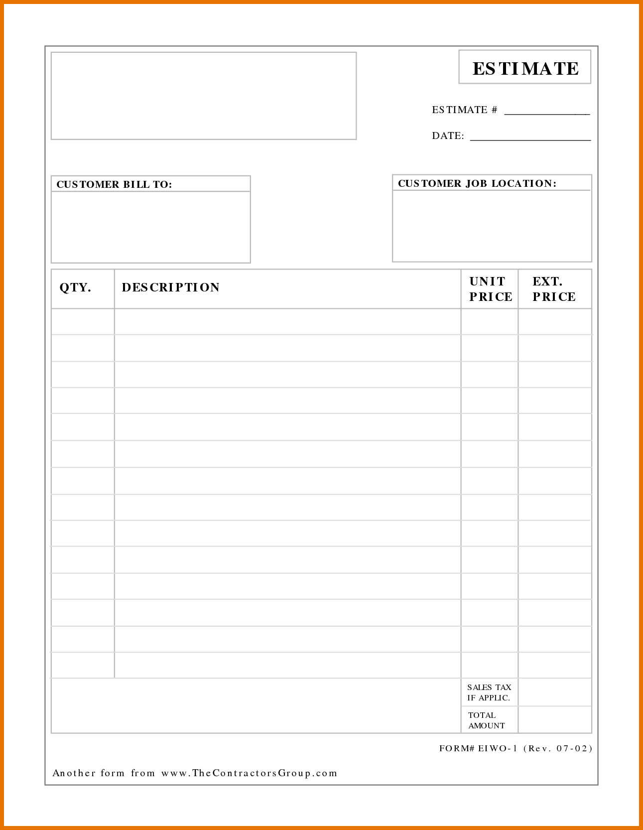 Job Estimate Blank Free Printable Estimate Forms Printable Alphabet Charts