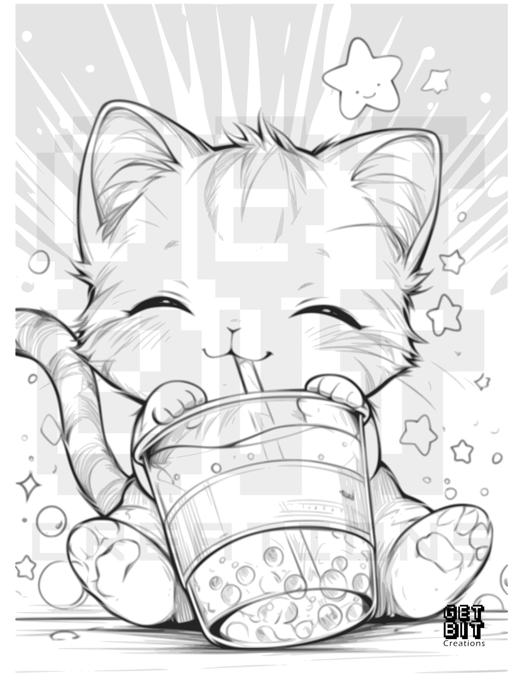 Kawaii Cat Coloring Page Of Kittens Coloring Book Of Anime Cats Coloring Page For All Ages Coloring Book Manga Etsy