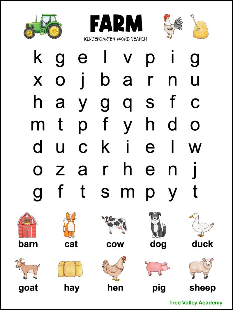word search for kindergarteners