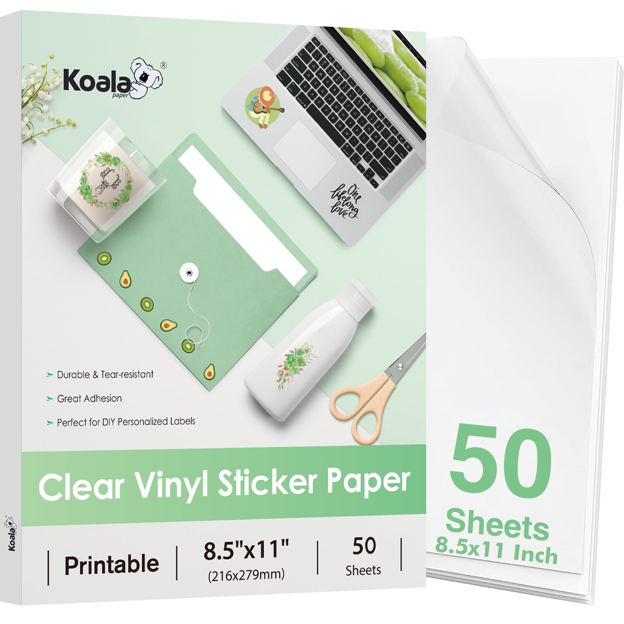 Koala Clear Sticker Paper For Inkjet 8 5x11 Inch 50 Sheets For DIY Labels Decals Walmart