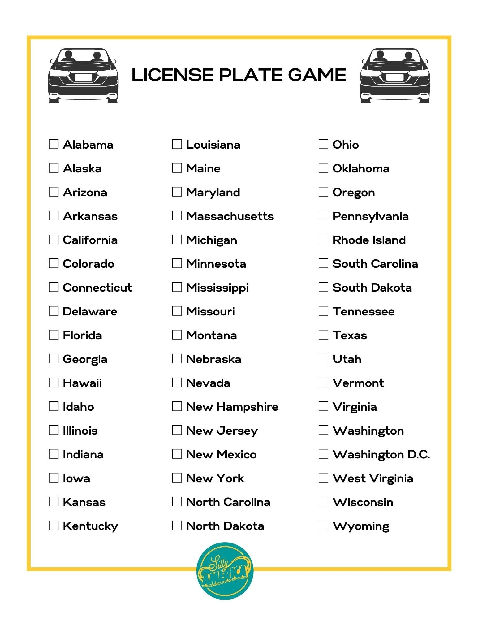 License Plate Game Road Trip Game With Printable PDF