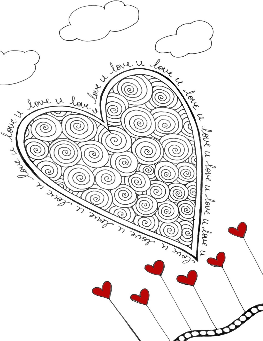 Love U Printable Heart Coloring Page DIY Valentine s Day Card Heart Coloring Sheet DIY Valentines Day Gift Framable Hearts Wall Art Etsy