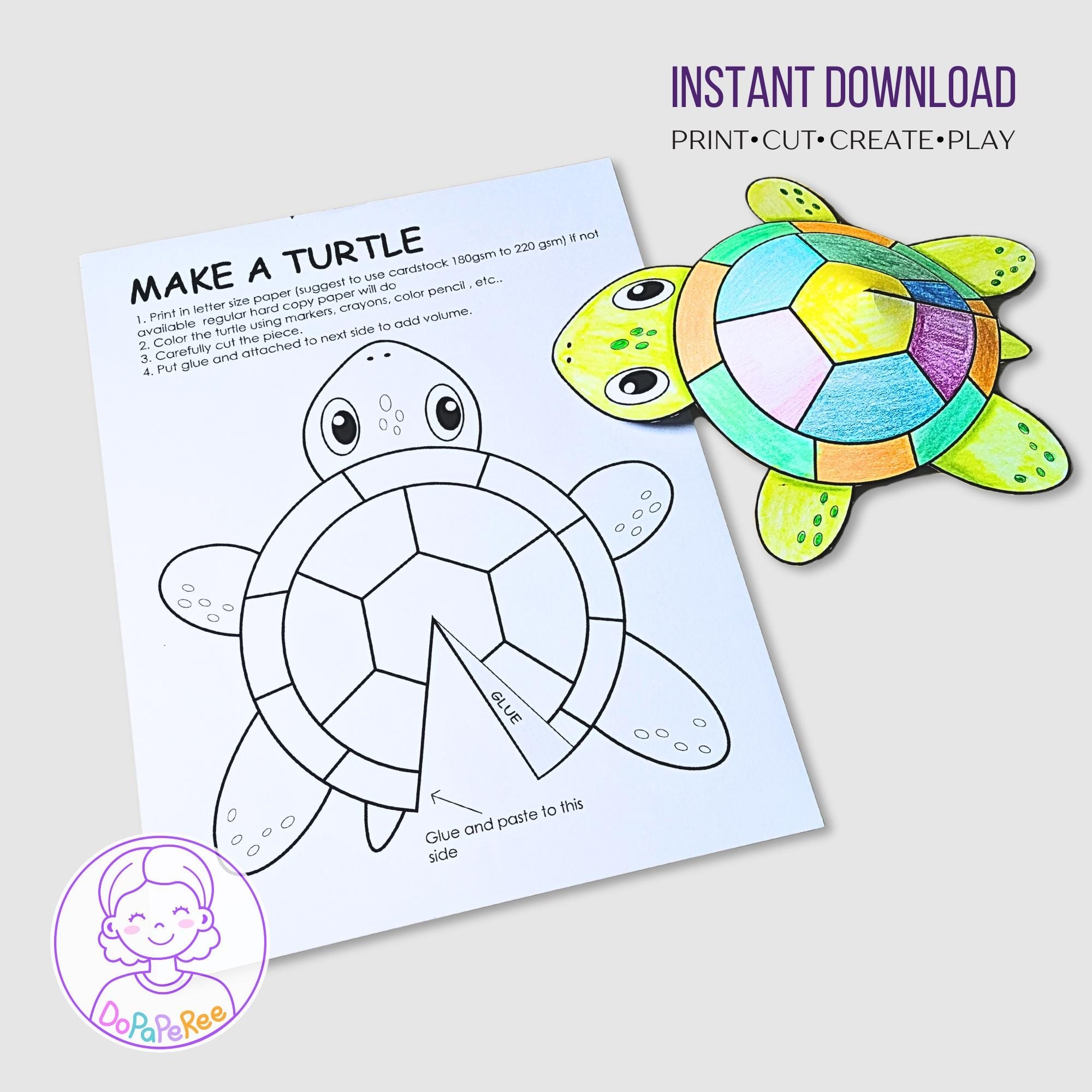 Make A Turtle Printable Activity For Kids Turtle Paper Craft Activities Montessori Learning Etsy Norway