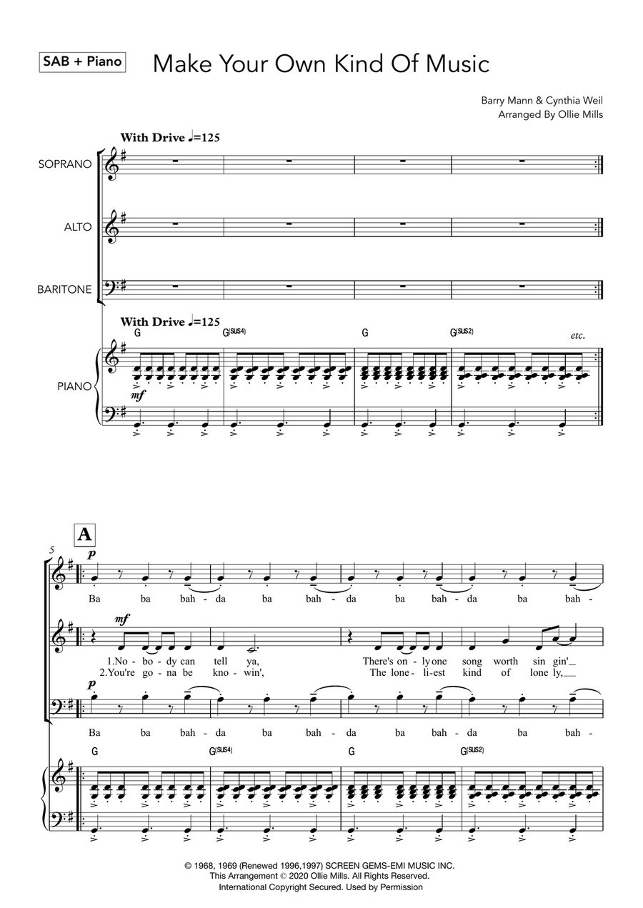 Make Your Own Kind Of Music By Barry Mann Choir 3 Part SAB Intermediate Digital Sheet Music Sheet Music Plus