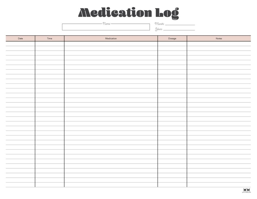 Medication Logs 32 FREE Printables Printabulls