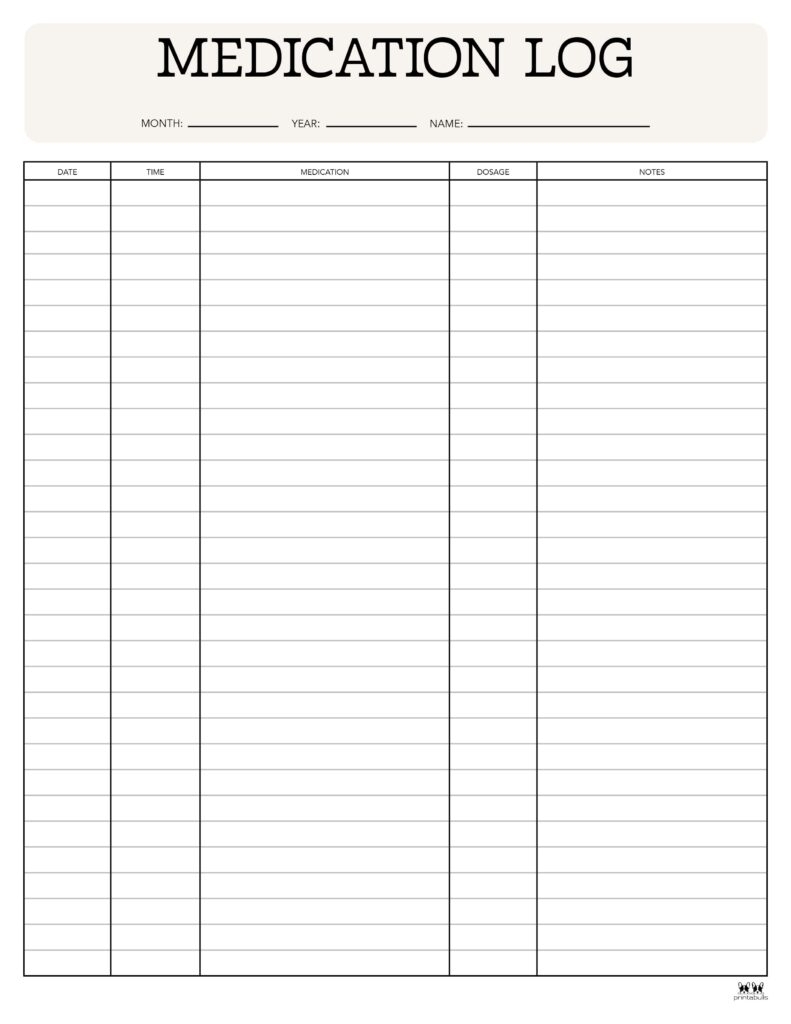Medication Logs 32 FREE Printables Printabulls