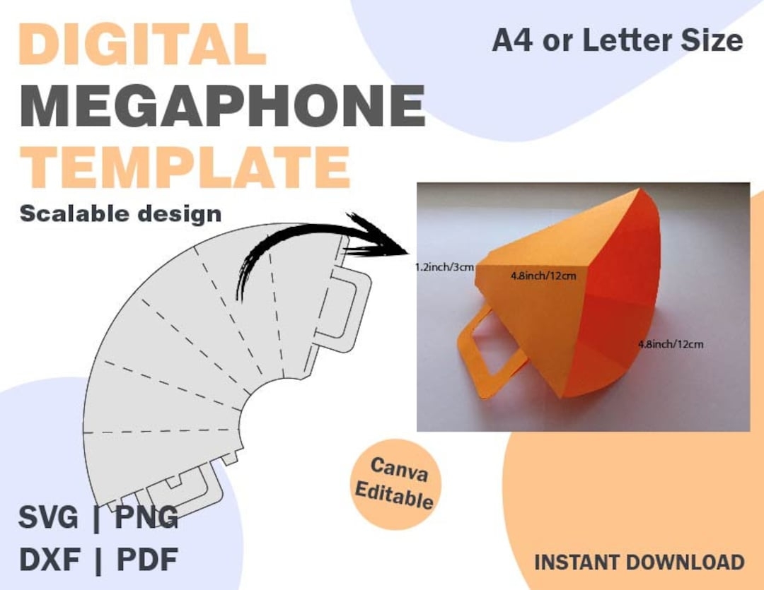 Megaphone Template SVG DXF PDF Png Formats Kids Paper Box Mehaphone Paper Folding Kids Toy Kids Paper Toy Folding Party Prop Paper Svg Etsy