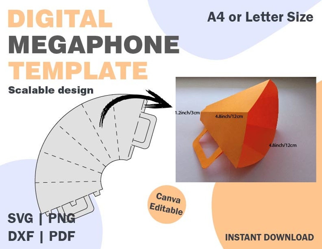 Megaphone Template SVG DXF PDF Png Formats Kids Paper Box Mehaphone Paper Folding Kids Toy Kids Paper Toy Folding Party Prop Paper Svg Etsy