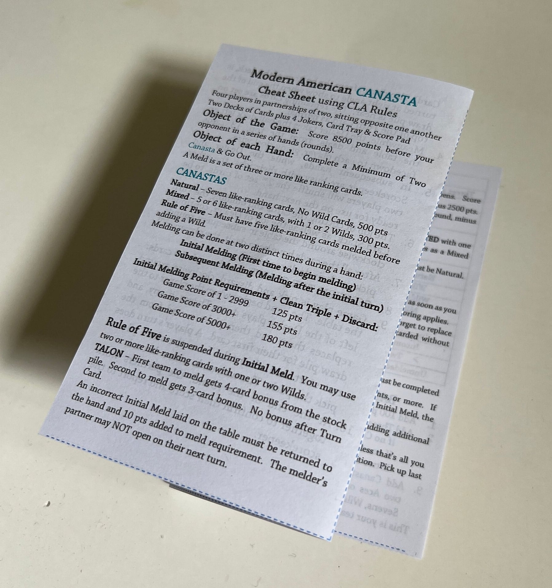 cheat sheet pdf printable canasta rules