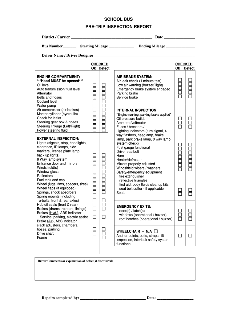 MN School Bus Pre Trip Inspection Form Fill Online Printable Fillable Blank PdfFiller