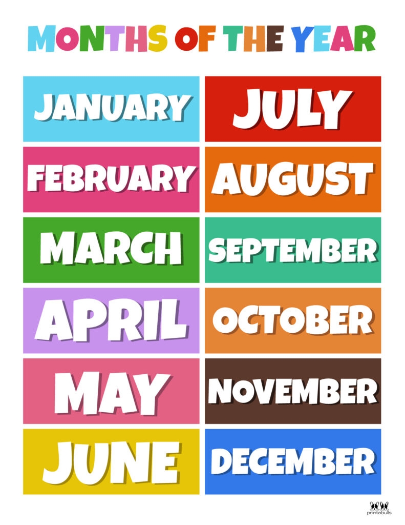 months of the year printables