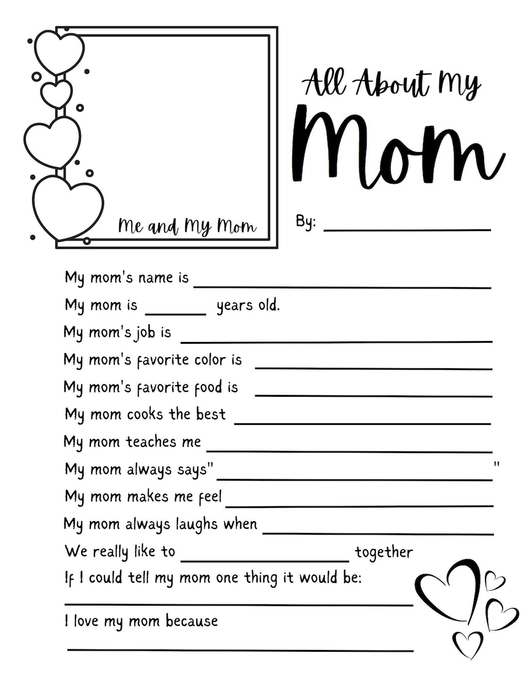 Mother s Day Questionnaire All About My Mom Printable Gift PDF Etsy Australia