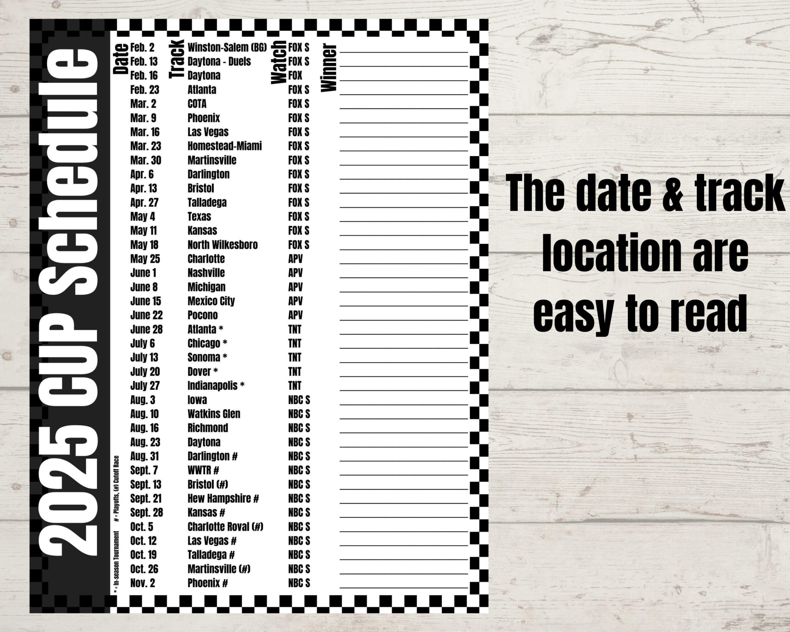 Nascar Cup Schedule 2025 Nascar Schedule Fill In The Blank Schedule PDF Printable Race Schedule Etsy Ireland