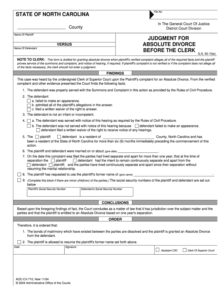 NC AOC CV 710 Form Fill Online Printable Fillable Blank PdfFiller