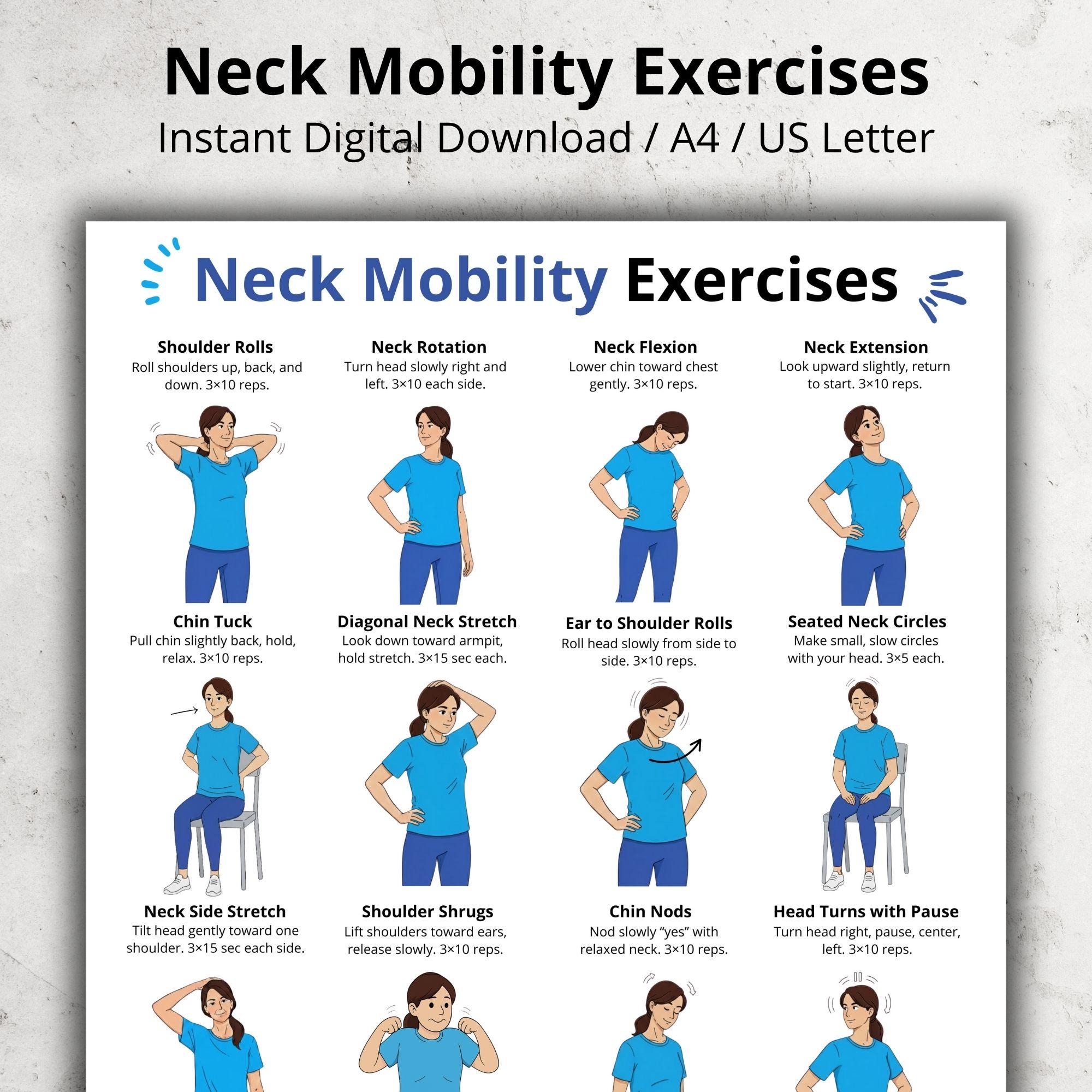 Neck And Shoulder Stretch Chart For Seniors Desk Workers Gentle Seated And Standing Neck Exercises PDF Daily Home Stretch Printable Etsy Israel