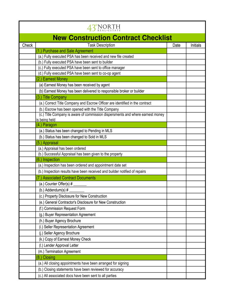 New Home Construction Contract Checklist Fill Out Sign Online DocHub