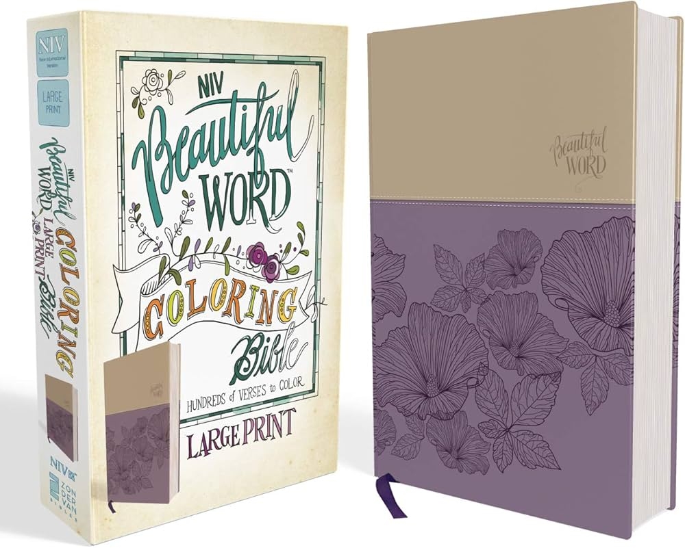 NIV Beautiful Word Coloring Bible Large Print Leathersoft Purple Tan Hundreds Of Verses To Color Zondervan 9780310447061 Amazon Books