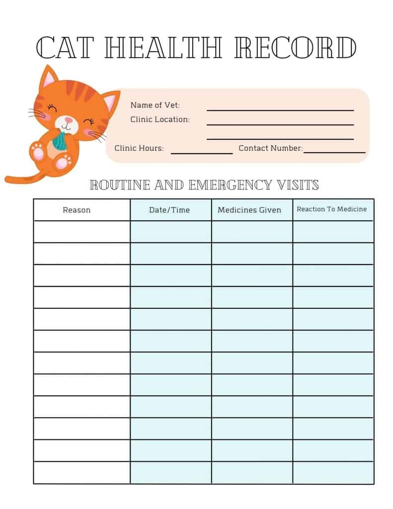 free cat vaccination record printable pdf