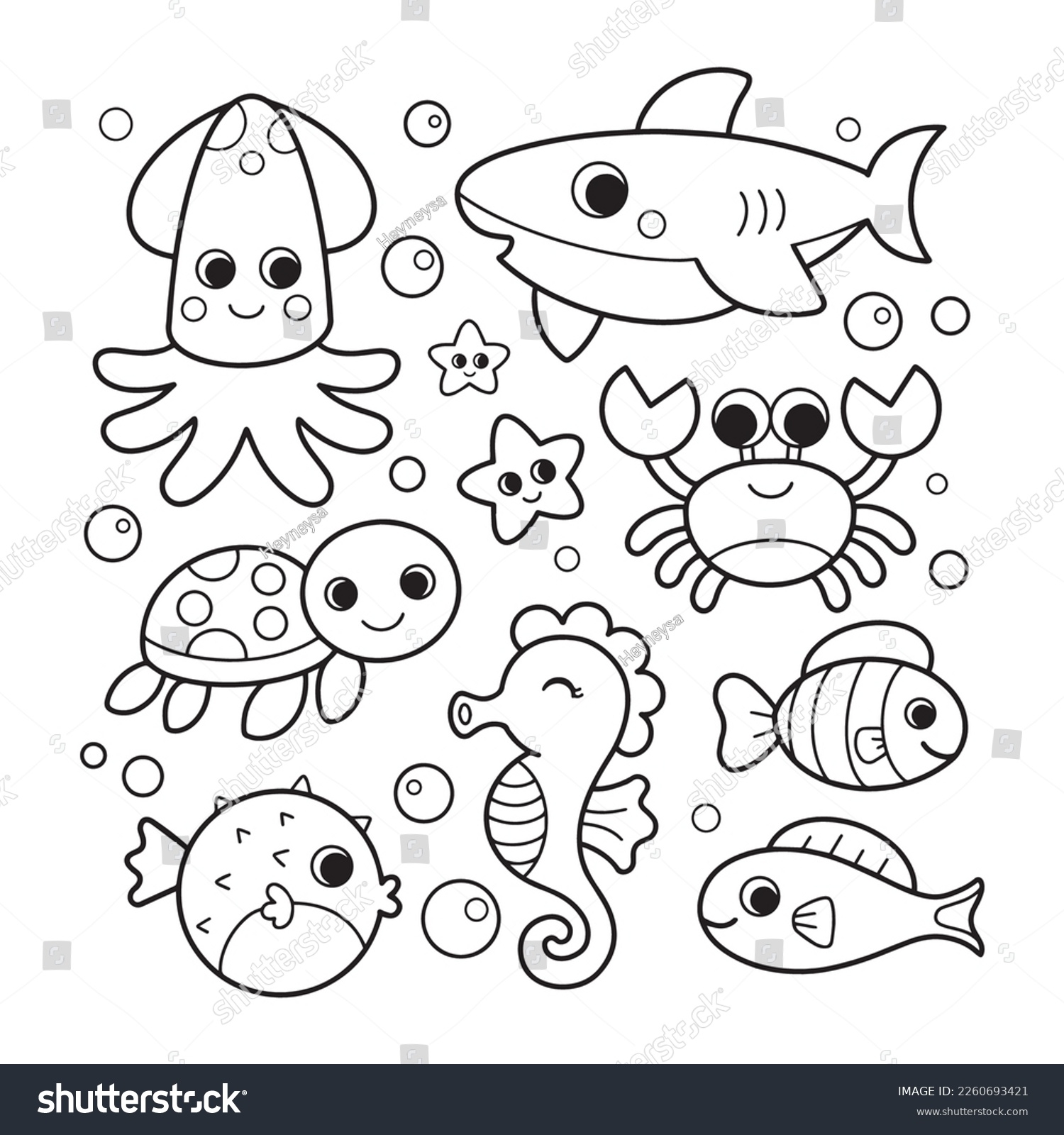 Ocean Animals Coloring Pages Kids Stock Vector Royalty Free 2260693421 Shutterstock