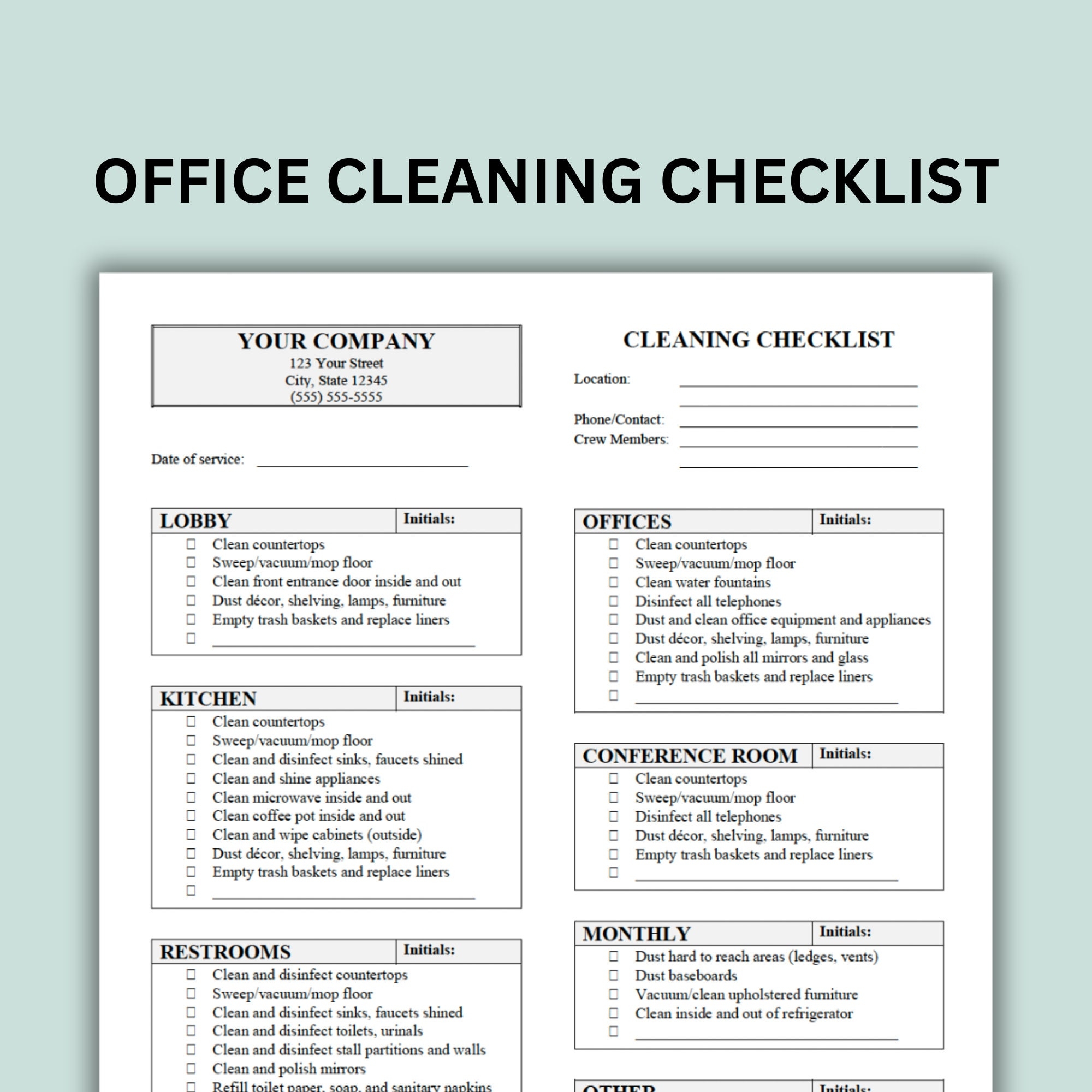 Office Cleaning Checklist Customizable Word Document And PDF Forms Etsy New Zealand