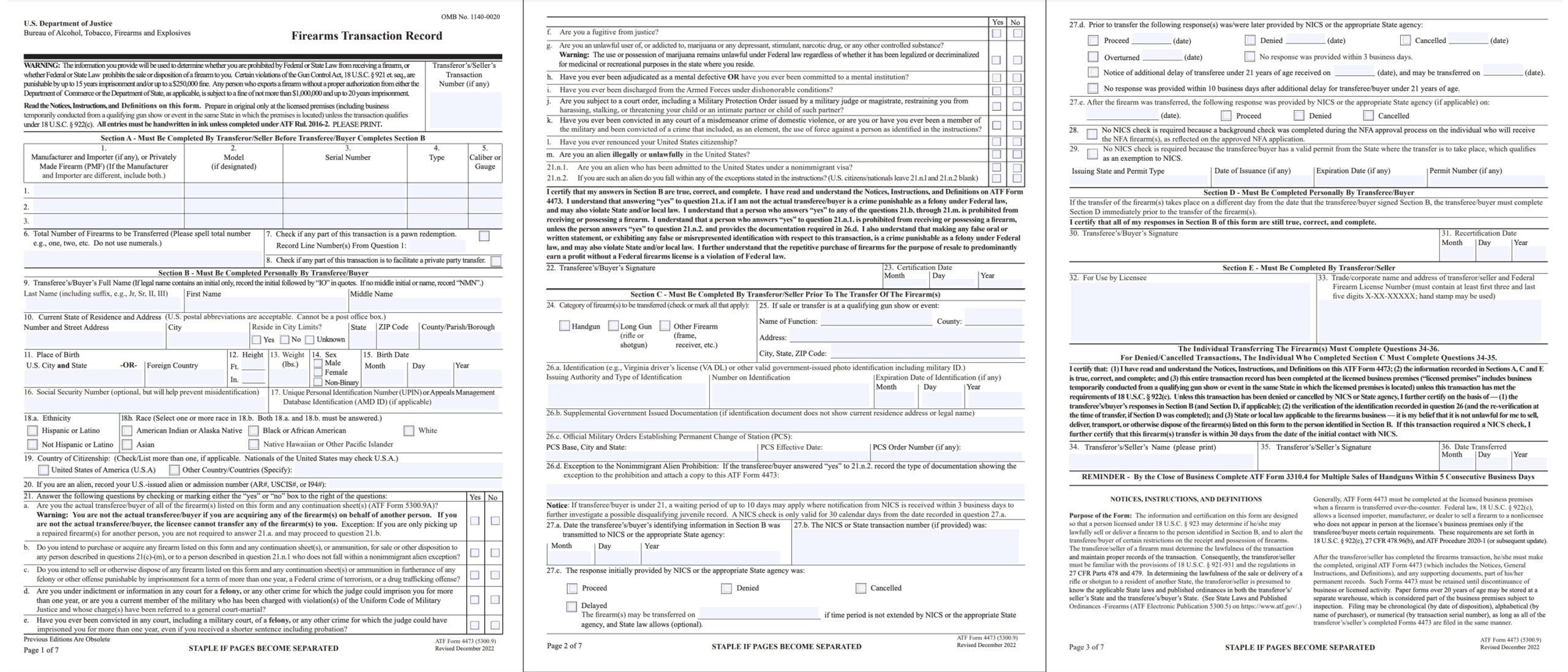Order 4473 Forms Printable