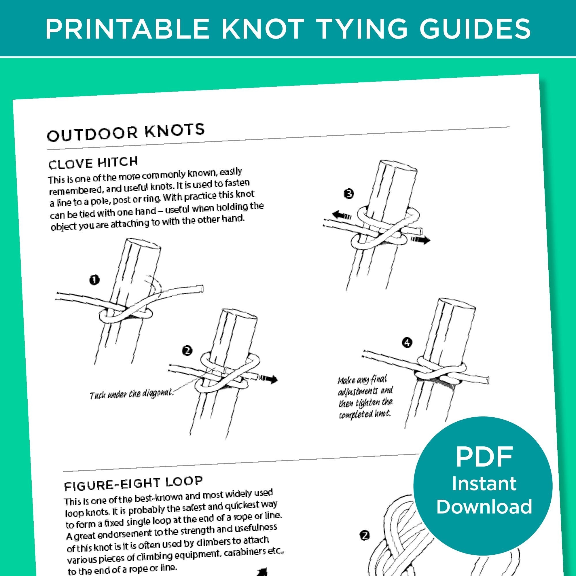 Outdoor Knots Printable Knot Tying Guide Instant Download A4 And 8 5 X 11 Ins Step by step Illustrations Etsy