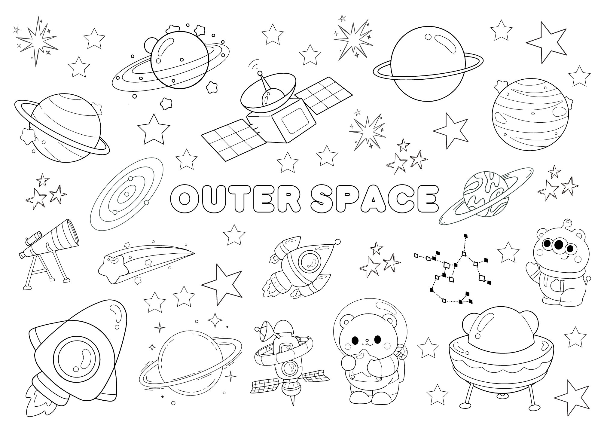 Outer Space Coloring Page Planets Rockets Stars digital Download Etsy Denmark