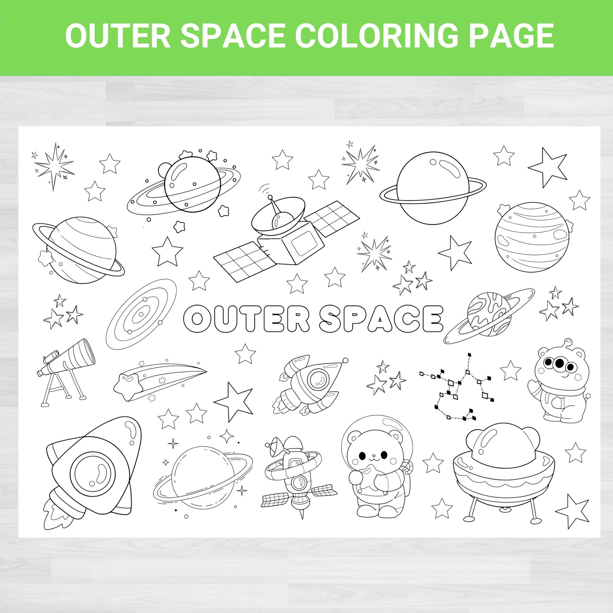 Outer Space Coloring Page Planets Rockets Stars digital Download Etsy Denmark