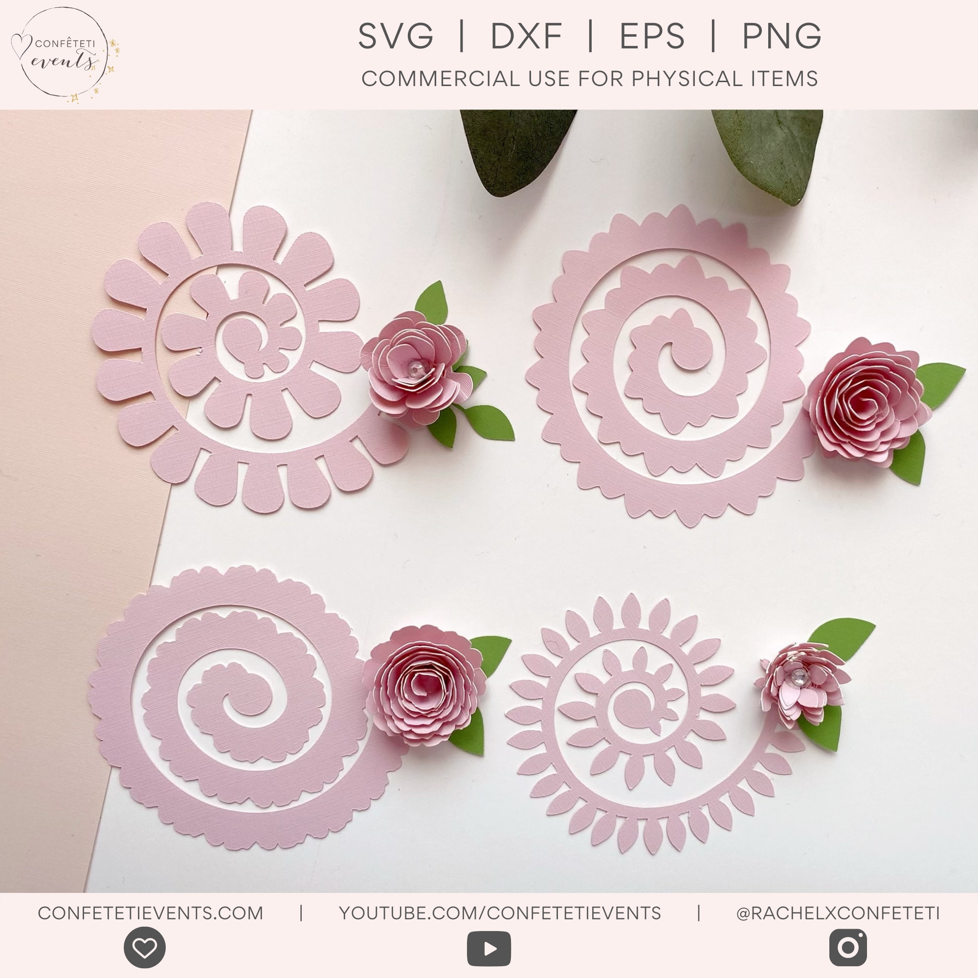 Paper Flower SVG Rolled Flower SVG Paper Flower Template Paper Flower Svg For Cricut Set Of 4 Designs includes Video Tutorial Etsy Israel