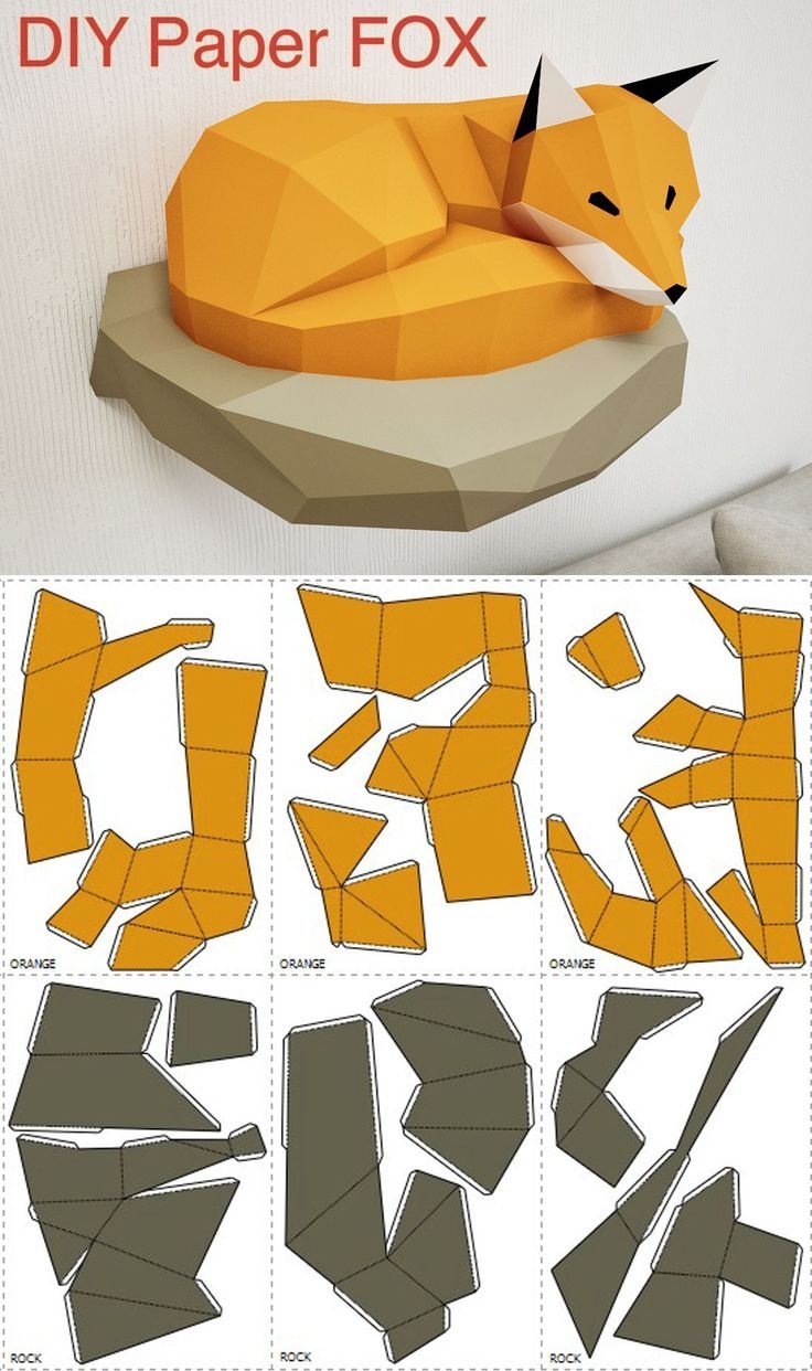 Papercraft Fox On Rock Paper Model 3d Paper Craft Paper Sculpture PDF Template Low Poly Animals Papercraft Wall Home Decor Pepakura Kit Etsy